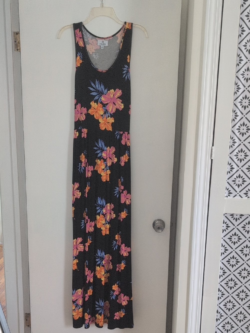 Black Floral Maxi Dress with Pink & Orange Blooms